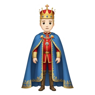 Full body of Carlos I of Spain, Habsburg king standing in royal attire with crown, cape, and prominent jaw sticker