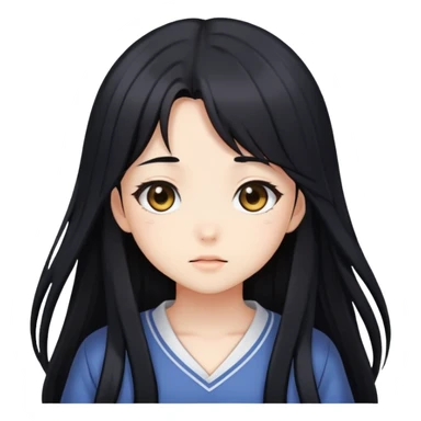 Cute shy anime girl with long black hair sticker