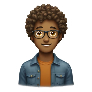 nerdy brown boy with curly hair and glass sticker