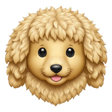 Can you make me an emoji of a white mini golden-doodle no brown in his fur that looks more like a poodle with black eyes? sticker