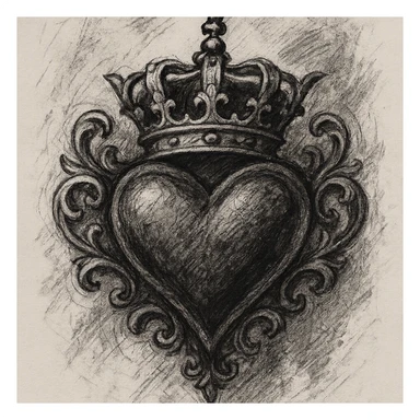 gothic heart with a gothic crown, ornate, dark, elegant, pencil sketch style sticker