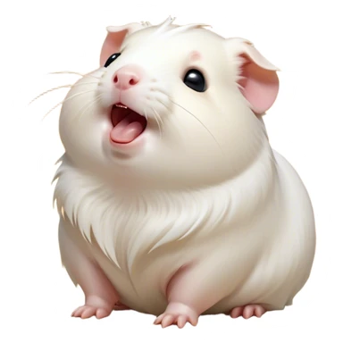 Cinematic Cute Yawning White Guinea Pig Portrait Emoji, Head tilted slightly with a dramatic, wide-open yawn, revealing a soft, downy white coat with tiny drooping ears, round dark eyes barely open in drowsy contentment, Simplified yet irresistibly adorable features, highly detailed, glowing with a soft, cozy glow, high shine, relaxed yet expressive, stylized with a touch of whimsy, bright and endearing, soft glowing outline, capturing the essence of a sleepy yet affectionate guinea pig, so drowsy it feels like it could stretch right out of the screen and curl up for a nap! sticker