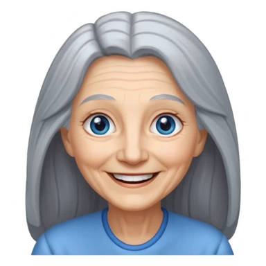 an elderly woman with long, grey hair and a smiling face with blue eyes sticker