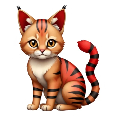 Gothic exotic Red and black and edgy and cute tropical shiny Fantasy-Siamese-Bobcat-Caracal-Scottish-Fold-feline-Fakémon-feline-hybrid (full body) sticker