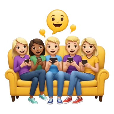 group of friends on couch playing a trivia game couch should be deep dark yellow color sticker