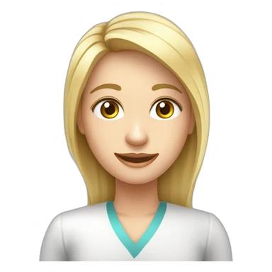 Crea un avatar de medio cuerpo de una nutricionista rubia con ojos grandes y de color gris, cara fina, pelo largo, empieza por ahí y vamos refinando el resultado  sticker