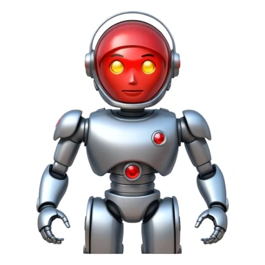 shiny muscular robot with red police light head 3/4 perspective emoji style sticker