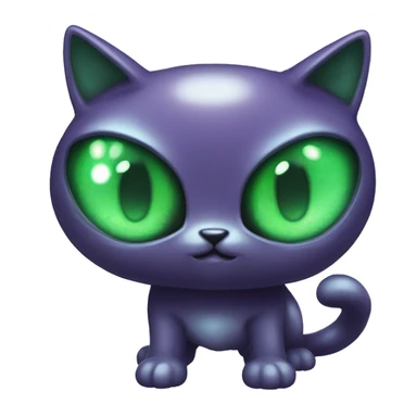 Shiny, Sparkly, Dark-type--Psychic-Ice-type-Fakémon-Alien-Cat Blind Purple eyes, green gem, full body sticker