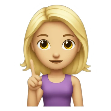 blonde girl frowning while posing with peace sign sticker