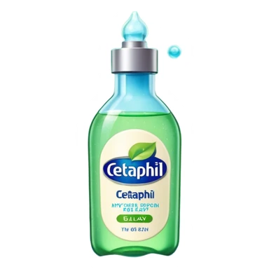 Cetaphil white bottle with light green flip cap and blue-green label, glowing softly. Surrounded by tiny light orbs and silky sparkles flowing like hydration waves. Feels like a gentle skin shield potion in a glossy, minimalist flask. sticker