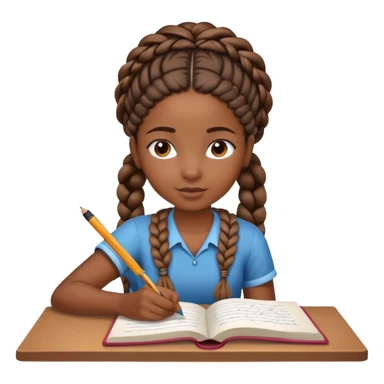 African girl student with brown skin and braided hair writing with book and pen sticker