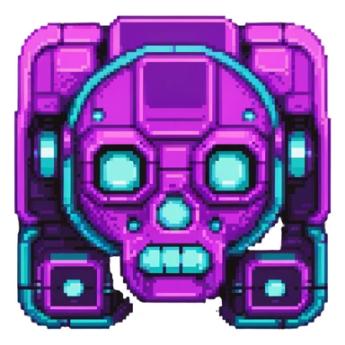 futuristic cyberpunk pixel art icon, vivid neon colors purple magenta cyan, minimal expressive design, 32x32, centered, high contrast, transparent background, no text, suitable for dark background, channel name symbol sticker