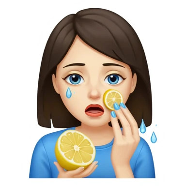 woman crying eating lemon. make tears blue color and brunette sticker