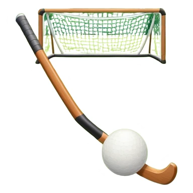 field hockey stick and ball on green grass field with goalposts in background sticker