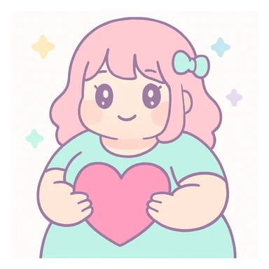bbw anime girl holding a heart, cute, vibrant colors, anime style, heart symbol prominent sticker