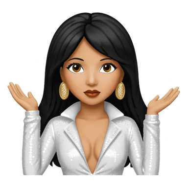Toni Braxton with long black hair, white sequin outfit sticker