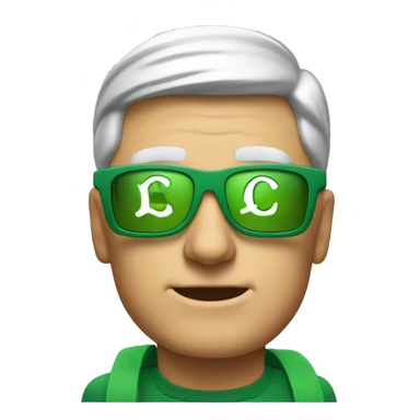 tim cook wearing a green eyeshade with a bag of money in the corner sticker
