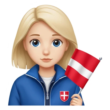 girl student with blue jacket holding Poland flag sticker