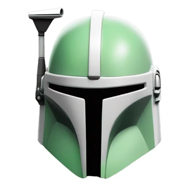 Light green and white colored Mandalorian helmet with antenna sticker