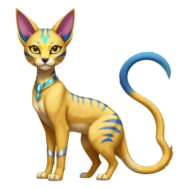 Modern furry anthro futuristic shiny colorful Bastet-Sphynx-Lombax-Zeraora-Renamon-fusion (full body) sticker