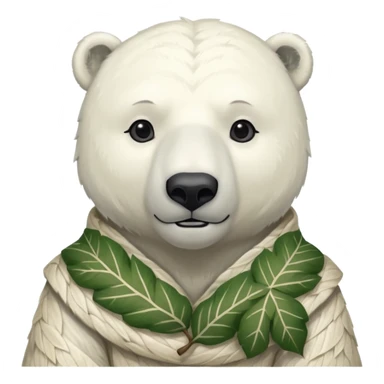 a polar bear wearing ancient leaf cloth, half body, icon sticker