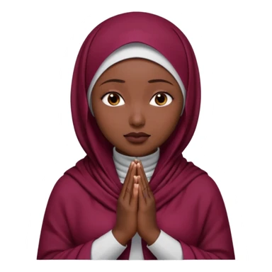 darkskin muslim black woman praying with burgundy hijab hyper realistic face, islamic prayer position  sticker