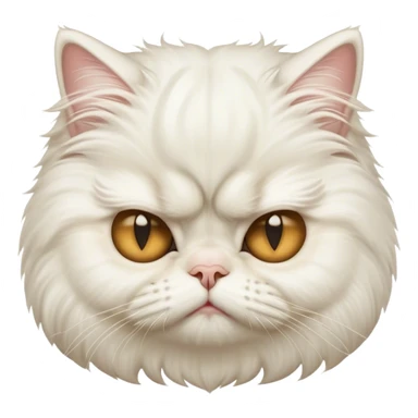 Cinematic Grumpy White Persian Cat Portrait Emoji, Head tilted playfully with a hint of sass, fluffy white fur with subtle hints of cream and golden tones, Simplified yet hilariously chubby features, highly detailed, glowing with a warm but undeniably grumpy glow, high shine, a mix of lazy and uninterested, stylized with a touch of whimsy, bright but with an expression of sheer disdain, soft glowing outline, capturing the essence of a mischievous yet chubby, grumpy kitty, so endearing it feels like it could stretch out of the screen and sarcastically demand attention with its iconic, grumpy charm! sticker
