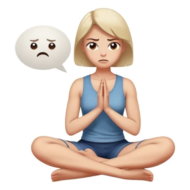 angry woman sitting cross-legged on floor with arms firmly crossed, face turned away, furrowed eyebrows and frowning expression, speech bubble ignored or crossed out nearby, back partially turned to conversation sticker