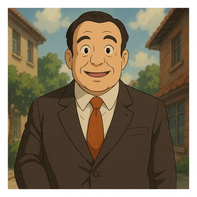 typical salesman wearing a suit with a friendly expression in ghibli style sticker