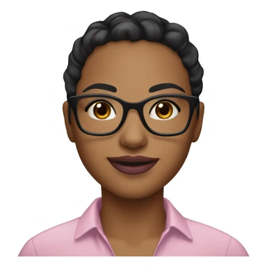 Caramel/light brownskin girl, brown eyes, black eyelashes, black eyebrows, wavy black hair, clear glasses, big pink lips, nice smile, wearing a low cut blue shirt  sticker