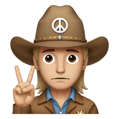 Sad cowboy with peace sign sticker