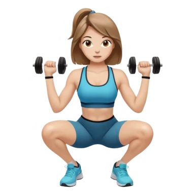 Beautiful woman with light brown shoulder length hair popping a squat without any weights sticker