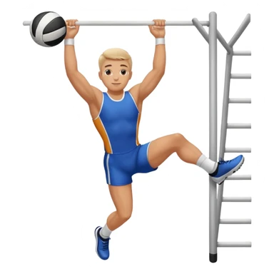 white sportsman in the playground with ball, dressed  in sport suit on sports horizontal bars sticker