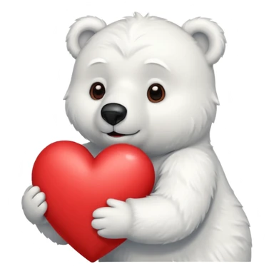 Create a polar bear mascot , holding a large red heart sticker