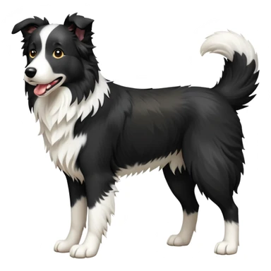 cinematic-[border collie dog]-realistic-full-body-sitting-emoji,-tail-resting-loosely-beside-its-paws,-head-tilted-dramatically,-scruffy-[black and white]-fur,-simplified-yet-realistic-focused-features,-highly-detailed,-glowing-with-an-almost-sarcastic-glow sticker