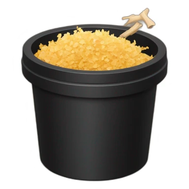 Black cubic plastic container with wood shavings inside, and a white tube with three branches at the top  sticker