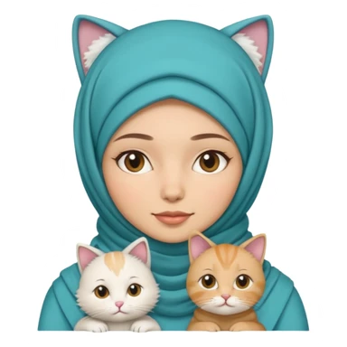 wanita berhijab dengan kucing sticker