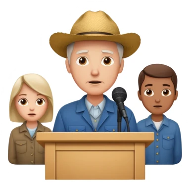 White farmers, one at the podium speaking, others listening attentively sticker