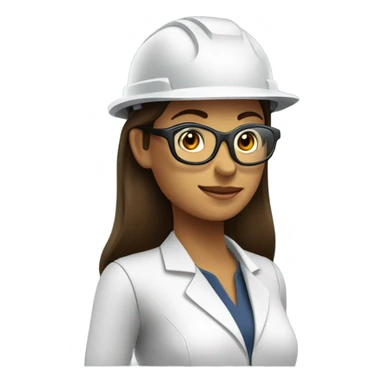 Mujer, ingeniera con casco de Seguridad, cabello castaño oscuro, con chaleco, reflejante y lentes negros sticker