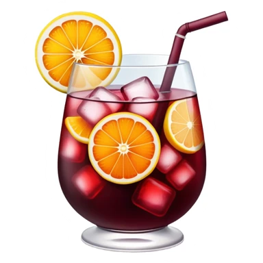 sangria drink with lots of visible ice cubes, wine, fruit slices, extremely cold sticker