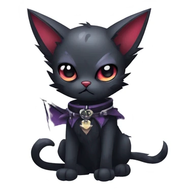   cool edgy kawaii ethereal dark-punk-themed animal vampiric cat-hybrid Fakemon with fangs and bat-wing-ears with a collar full body sticker