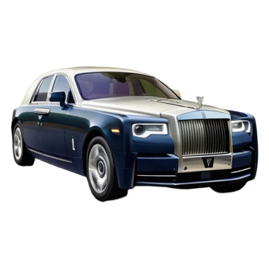 Rolls-Royce Phantom (2022) – cinematic-realistic Rolls-Royce Phantom emoji, its polished silver frame glistening under the sun as it glides down a winding, tree-lined road. The iconic Spirit of Ecstasy hood ornament stands proudly, the V12 engine hums silently  sticker