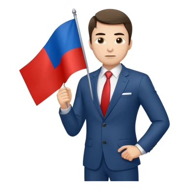 a male politician in a business suit with a Russian flag sticker