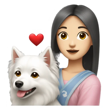 asian girl with Japanese spitz dog with heart sticker