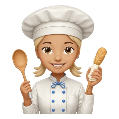 Young female baker - wearing a white chef's hat and holding a cream piping bag sticker