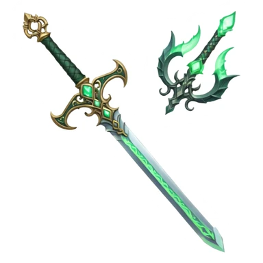 magical greatsword with a Eldritch green fire powers in it sticker