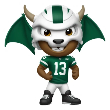 A dragon wearing a New York Jets uniform sticker