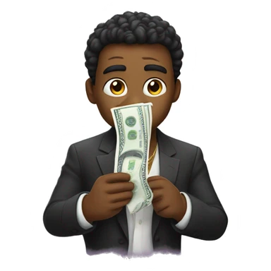 glamorous man wipes away tears with dollars sticker