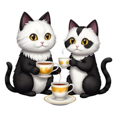 a black cat and a white and black cat that are enjoying a tea sticker