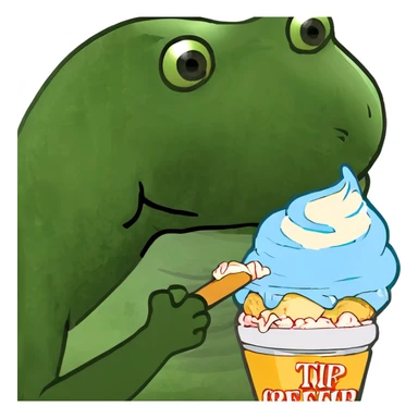 Lou eating an ice cream, green bufo frog meme style sticker